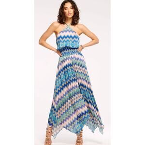 $595 Ramy Brook Giana Halter Maxi Dress - Retro Chevron Sz S